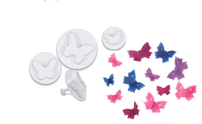 Produktbild von Ausstechformen Prägeausstecher Ausstecher Fondant Schmetterlinge 3er Set mit Auswerfer 30/45/60mm