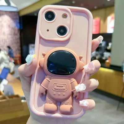 Produktbild von Für iPhone 13 Astronaut 3D Relief Holder TPU + PC Full Coverage Telefongehäuse (Pink)