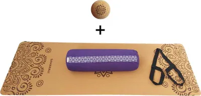 Produktbild von Samarali Yin Yoga‑Set “Sun” – Kork‑Yogamatte 183 × 61 cm, Yoga Bolster (GOTS-e Baumwolle), Kork‑Massageball & Tragegurt – nachhaltig, antibakteriell & unterstützend - Für Yoga, Pilates & Fitness