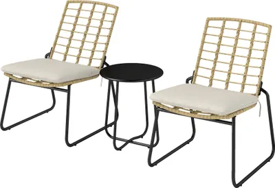 Produktbild von 3-teiliges Rattan-Gartenmöbelset, 2 Stühle, 1 Metalltisch, Kissen