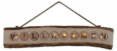 Produktbild von LED-Dekoleuchte "WILLKOMMEN", Deko im Landhaus Stil, aus Holz, natur, 60 x 3,6 x 12 cm, mit LED Platine – Schiebeschalter