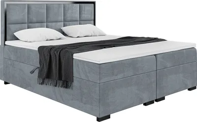 Produktbild von MEBLINI Boxspringbett mit Bettkasten - Gepolstert Doppelbett mit Matratze und Topper - Polsterbett mit Stauraum - Bett mit Kopfteil - Dani Black - 180x200 - H4/Grau Samt