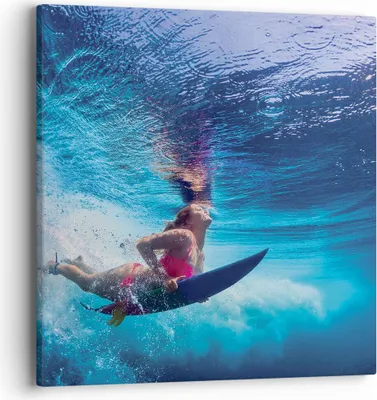 Produktbild von Bild auf Leinwand - Leinwandbild - Einteilig - Surfen Frau Unterwasser - 40x40cm - Wand Bild - Wanddeko - Wandbilder - Leinwanddruck - Bilder - Wanddekoration - Leinwand bilder - AC40x40-4274