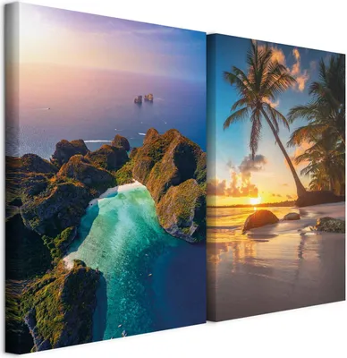 Produktbild von murando - Akustikbild Bilder Set Meereslandschaft 40x30cm 2 Teilig je 20x30cm Collage 2er Mehrteiligen Gemälden Kunstdrucke Wandbild Schallabsorber Akustikplatten - Schlafzimmer Strand c-B-10271-b-a