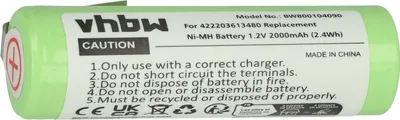 Produktbild von vhbw Akku kompatibel mit Philips Norelco HP6326, HP2720, HP2715, HP2750/B, HP2750, HP6320FL, HP6320, HP6321 Rasierer (2000 mAh, 1,2 V, NiMH)