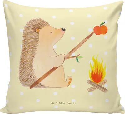Produktbild von Mr. & Mrs. Panda Deko Kissen Igel Grillen - Gelb Pastell - Geschenk, Spruch, Ziele, Motivation, 40x40, Bedrucktes, Zierkissen, Arbeitslos, Lustige Sprüche, kuschelkissen