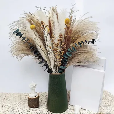 Image de Ensemble de 60 tiges de pampa séchées, décoration naturelle, bouquet de fleurs séchées pour mariage, style bohème, idéal pour le salon