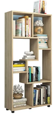 Immagine prodotto di Ripiano in legno in piedi | Scaffale salvaspazio | Dimensioni: H. 119 x W. 60 x D. 20 cm | Elegante ripiano in piedi | Ripiano di stoccaggio | Libreria | Divisore per stanza | Blina