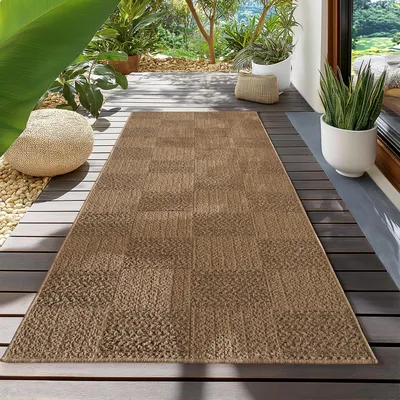 Produktbild von Carpetsale24 In- & Outdoor Teppich Wetterfest im natürlichen Jute-Look, ideal für Wohnzimmer, Küche, Terrasse & Balkon, Grösse: 80x250 cm