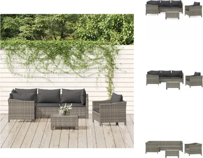 Productafbeelding van vidaXL 6-delige loungeset voor de tuin met kussens, grijs, polyrotan - Tuinmeubelsets