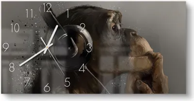 Produktbild von DEQORI Glasuhr 60x30 cm Zahlen 'Affe mit Kopfhörern' Wanduhr Glas Uhr Design leise