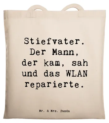 Produktbild von Mr. & Mrs. Panda umhängebeutel Spruch Stiefvater Held - Transparent - Geschenk, Stiefkinder, Laptoptasche, Familie, Schultasche, Weihnachten, Shopping Tasche, Verwandte