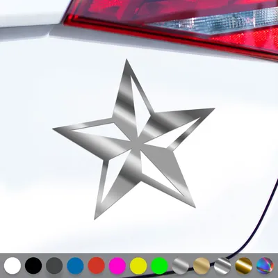 Produktbild von PantherPixel Stern Aufkleber Nautischer Kompass Seefahrt Sticker Auto Geschenkidee Farbe Chrom-Silber