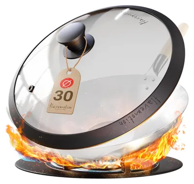 Produktbild von Flavemotion Wok Deckel (30cm) für traditionelle Stahlwoks und Wokpfannen von Flavemotion - Bruchsicheres Glas mit Silikonrand und Dampfauslass