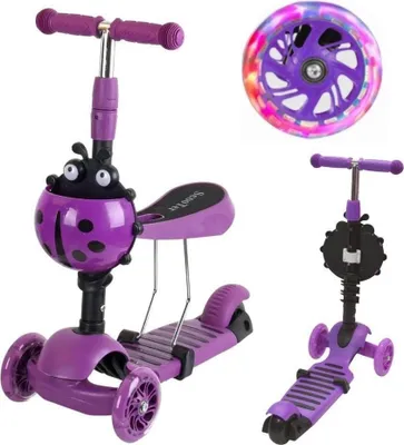 Produktbild von Enero Biedronka 3-in-1 Balancierroller & Rutscher Lila – Höhenverstellbar, Kippsicher, Multifunktionaler Kinderscooter