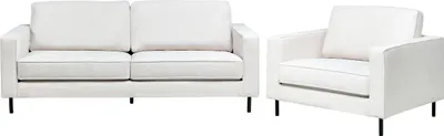 Produktbild von BELIANI Sofa Set Cremeweiß Stoff 3-Sitzer Sofa und Sessel mit Schwarzem Metallgestell Sitzkissen Klassisch Industrie Design Wohnzimmer-Set Sitzgruppe