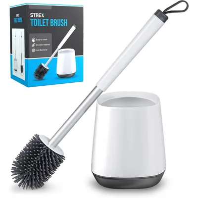 Produktbild von Strex Toilettenbürste Silikon mit Halter Weiß - Schnell trocknend, hygienisch & antibakteriell - WC-Bürste - Toilettenbürstenhalter