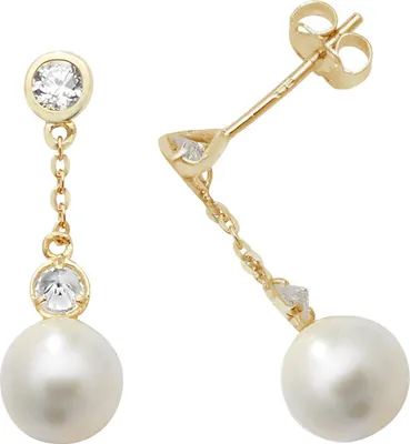 Produktbild von Klassische 9 Karat (375) Gold Damen - Paar Ohrringe mit Zirkonia, Süßwasser-Zuchtperle - 20mm*6mm; TRS270069KY
