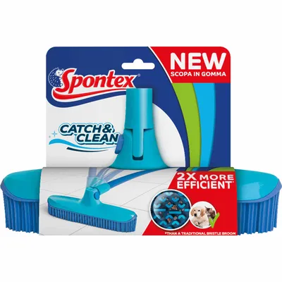 Produktbild von Spontex Catch & Clean Ersatzkopf mit Gummiborsten, Kehrbesen, Besen, Besenkopf, schwenkbar