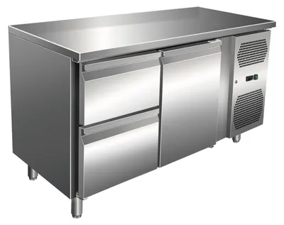 Produktbild von Gastro Kühltisch | Kühltheke Edelstahl | 115 Liter | 1 Tür / 2 Schubladen | -2 bis +8°C