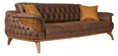 Produktbild von Dreisitzer Sofa Luxus Sitzer Chesterfield Leder Braun Design Wohnzimmer