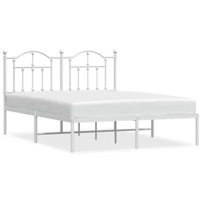 Image de vidaXL Cadre de lit avec tête de lit en métal blanc 135x190 cm