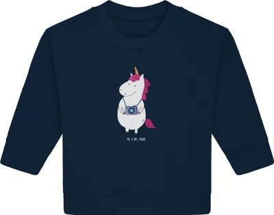 Produktbild von Mr. & Mrs. Panda Organic Baby Pullover Einhorn Fotograf 6. - 12. Monat - French Navy - Geschenk, Einhörner, Kamera, Unicorn, Bullover, Reisen, Weltreise, Urlaub