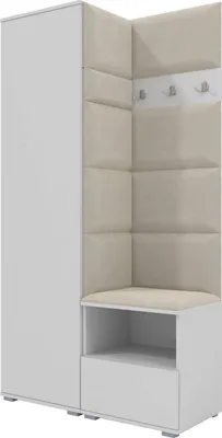 Produktbild von Garderoben-Set Nela I, Polstergarderobe mit Schuhschrank, Dielenmöbel-Set (Farbe: Weiß + Trinity 01 (Creme))