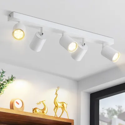 Image de Spot LED ZMH pour plafond, blanc, 5 ampoules, douille GU10, en métal, orientable à 350°, pour salon, chambre, couloir