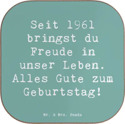 Produktbild von Mr. & Mrs. Panda Untersetzer für Gläser Spruch 1961 Geburtstag - Meeresbrise - Geschenk, Glas, Happy Birthday, Geburtstagsgeschenk, Glückwunsch, Freude, unser Leben