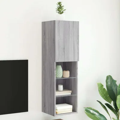 Produktbild von TV-Schrank Fernsehschrank mit LED-Leuchten Grau Sonoma 30,5x30x102 cm 837025