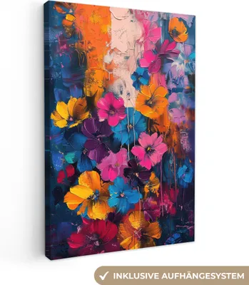 Produktbild von MuchoWow® - Leinwandbilder - Blumen - Bunt - Abstrakt - Modern, Wandbild, Wanddeko Bilder Wohnzimmer, 80x120 cm
