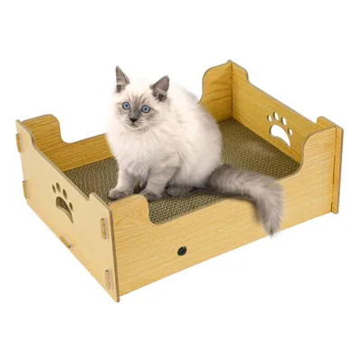Produktbild von Heikoeco® Kratzbretter Katze Pappe, Kratzpappe für Katzen groß xxl Haus, Kratzmatte Katze aus aus hochwertiger Pappe 38,5x30x15,5cm,naturfarbene Pappe