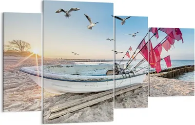 Produktbild von Bild auf Leinwand - Leinwandbild - 4 Teile - £ódŸ Küste Möwen - 120x70cm - Wand Bild - Wanddeko - Wandbilder - Leinwanddruck - Bilder - Wanddekoration - Leinwand bilder - Wandbild - DL120x70-4779