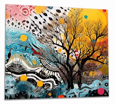 Produktbild von Wallario Herdabdeckplatte aus Glas, Größe 60 x 52 cm 2-teilig, Motiv Abstrakter Sonnenaufgang
