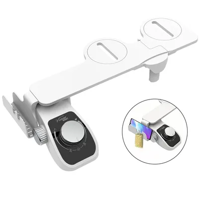 Produktbild von WC Bidet ohne Strom mit Doppeldüsen – Dusch-WC für Front/Heckwäsche | Selbstreinigend & Druckregelung