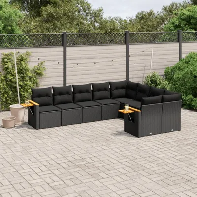Produktbild von 9-tlg. Garten-Sofagarnitur mit Kissen Schwarz Poly Rattan 3259542