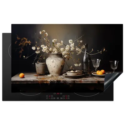 Produktbild von KitchenYeah© Herdabdeckplatte Stilleben - Blumen - Blumenstrauß - Vase - Wein , 83x51cm, Küche Deko, Glaskeramikkochfeld Herdabdeckung, Abdeckplatte fùr Kochfeld
