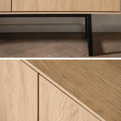 Produktbild von Wohnzimmer-Set in Eiche mit Highboard & Sideboard, Metallgestelle, 2-teilig - KASOL-61