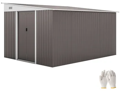 Productafbeelding van Metaal tuinhuisjes - Tuinhuis met schilddak - Deur met dubbele vergrendeling - Verzinkt staal - Waterdicht - 2,8 x 3,45 x 2,01 m - Grijs