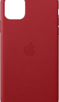 A red iPhone case with an embossed Apple logo.
