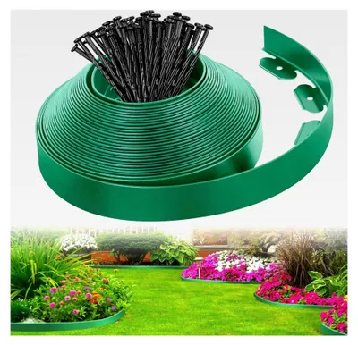 Produktbild von Flexible Rasenkanten, 5 m x 5 cm Kunststoff-Gartenkante ohne Umgraben mit 15 Befestigungsnägeln für Gartenbegrenzungen, Blumenbeete, Hofwege, DIY-Landschaftsgestaltung