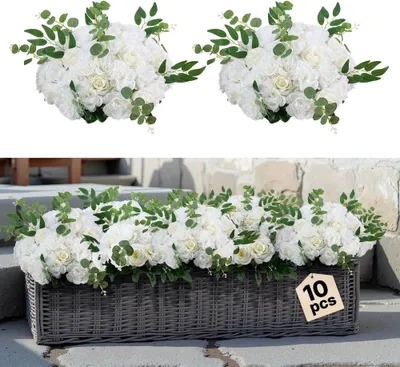 Produktbild von Kunstblumen 450mm - Blumenkugeln für Hochzeitsdeko - Weiße Rosen Mittelstücke