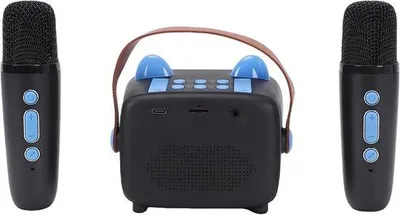 Zdjęcie produktu dla Zabawki Karaoke - Przenośny głośnik - Muzyka Śpiewa - Dwa mikrofony - 15 x 14,5 x 10 cm - Niebieski