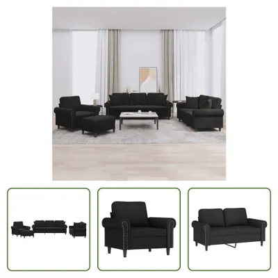 Produktbild von The Living Store 4-tlg. Sofagarnitur mit Kissen Schwarz Samt