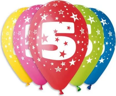 Zdjęcie produktu dla Balony 12 z nadrukiem "5" pastelowe