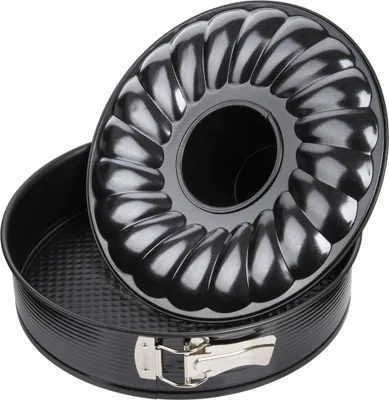 Produktbild von Zenker Springform mit Flach- und Rohrboden Ø 28 cm BLACK METALLIC, Backform mit Antihaftbeschichtung, runde Kuchenformen-Set mit 2 Böden (Farbe: Schwarz)