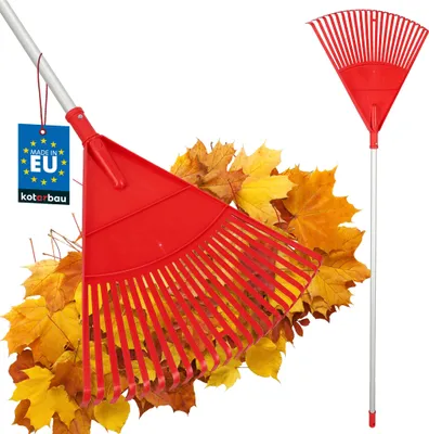 Produktbild von KOTARBAU® Laubrechen Kunststoff 48 cm mit Aluminiumstiel 1,3 m Extra Click Heurechen Laubharke Rechen für Herbstlaub & Heckenschnitt Gartenrechen Kunststoff Rot & Silber