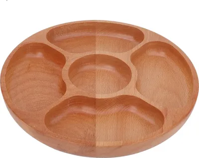Produktbild von Sub grid Dish, Runder geteilter Teller, Holz geteilter Teller, Holz geteiltes Tablett, Lebensmittel geteilter Teller, Snack geteilter Teller