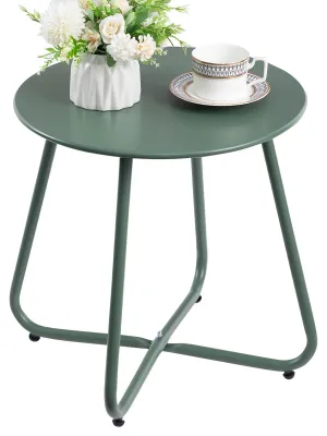 Image de Table d'appoint, table de balcon, petite table de jardin, table ronde en métal, table de salon résistante aux intempéries, table basse pour terrasse, balcon, salon, verte